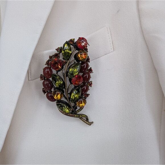 Elegant Multicolor Leaf Brooch - Picture 3 of 6